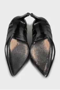 Perforated suede and leather ankle boots