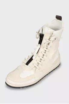 White leather and suede boots