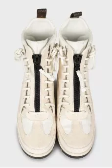 White leather and suede boots