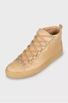 Men's beige leather sneakers