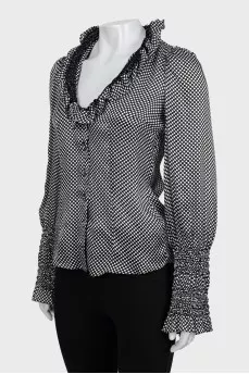 Black blouse with white polka dots