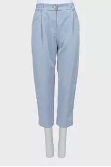 Blue trousers with elastic waistband