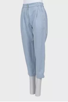 Blue trousers with elastic waistband