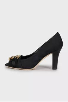 Black shoes with signature print
