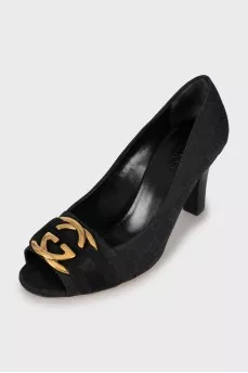 Black shoes with signature print