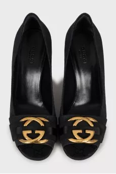 Black shoes with signature print