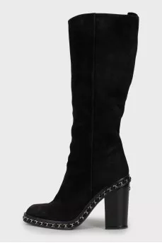 Suede block heel boots