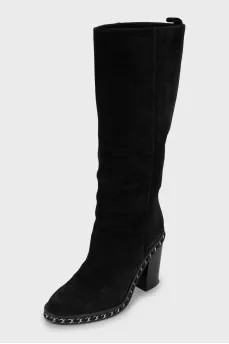 Suede block heel boots