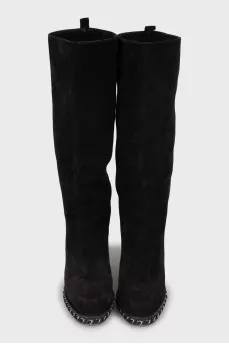 Suede block heel boots