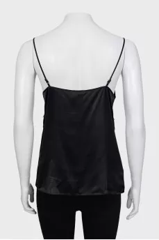 Silk tank top with lace and rhinestones