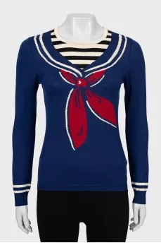 Fitted blue jumper with print