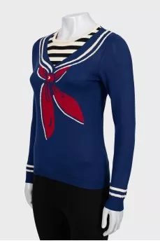 Fitted blue jumper with print