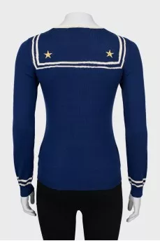 Fitted blue jumper with print