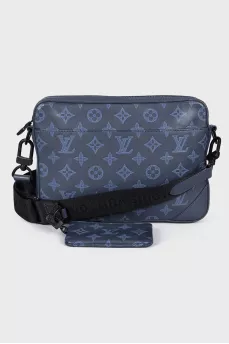 Men's leather duo messenger bag