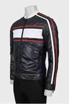 Men's windbreaker with leather collar and tag