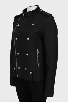 Black jacket with bias fastening
