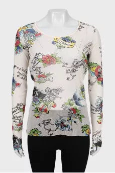 Printed mesh long sleeve