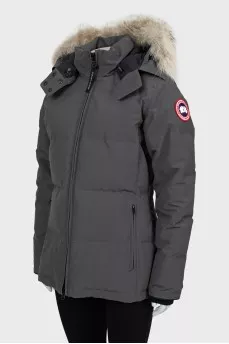 Gray down jacket with fur