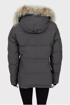 Gray down jacket with fur