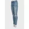 High-waisted jeans with ripped effect