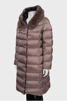 Brown down jacket with belt