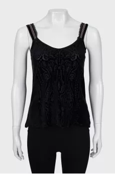 Velor top with ribbed print