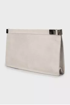 Suede clutch with silver hardware