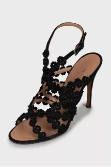 Black suede sandals with perforation