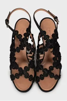 Black suede sandals with perforation