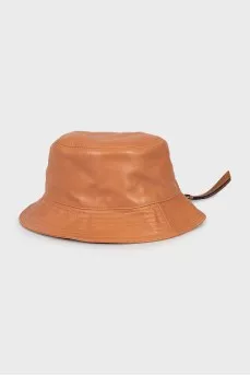 Brown leather bucket hat