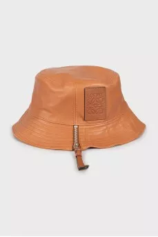 Brown leather bucket hat