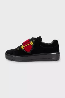 Velor sneakers with Velcro and laces