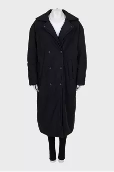 Black oversized down jacket with buttons