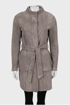 Double-sided leather shearling coat