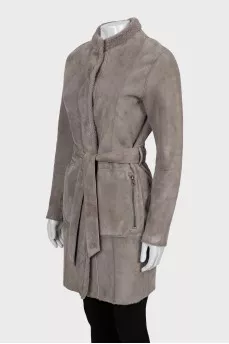 Double-sided leather shearling coat