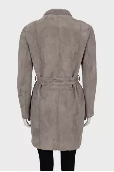 Double-sided leather shearling coat