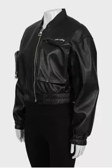 Black bomber jacket with sewn pocket