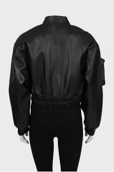 Black bomber jacket with sewn pocket