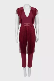 Burgundy jumpsuit with fringe