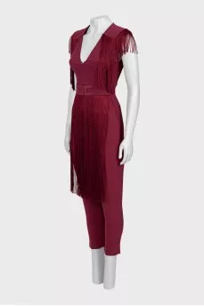Burgundy jumpsuit with fringe