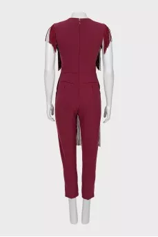 Burgundy jumpsuit with fringe