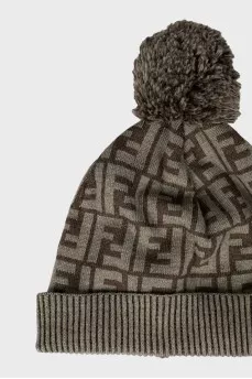 Wool hat with signature print