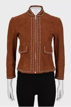Suede jacket with metal rhinestones