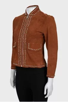 Suede jacket with metal rhinestones