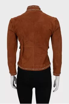 Suede jacket with metal rhinestones