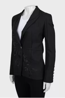 Fitted jacket with embroidered print