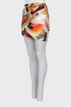 Printed silk mini skirt