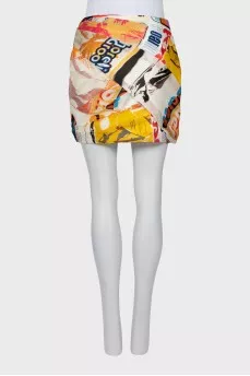 Printed silk mini skirt