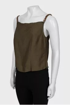 Green tank top with decorative straps