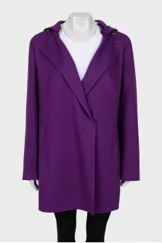 Wool coat with detachable hood